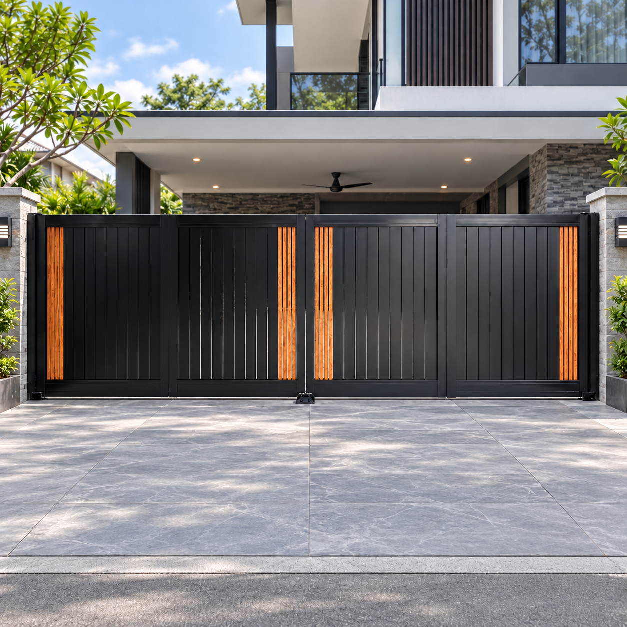 Armygrade S-06 fully aluminium trackless autogate at a modern home